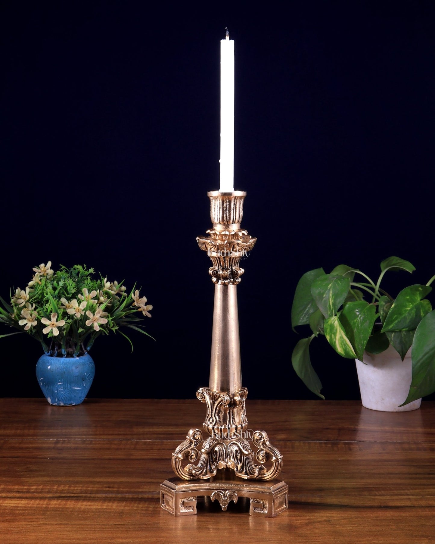 Vintage Brass Candle Stand – 11 Inch - Budhshiv.com