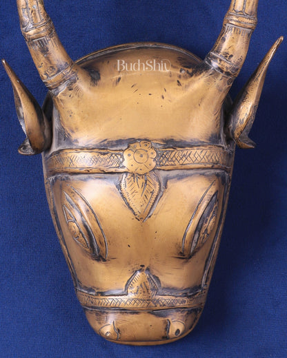Vintage Brass Cow Head Wall Hanging – Antique Finish 7" - Budhshiv.com