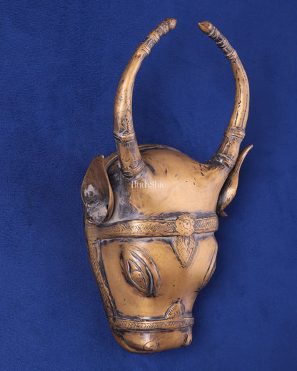 Vintage Brass Cow Head Wall Hanging – Antique Finish 7" - Budhshiv.com