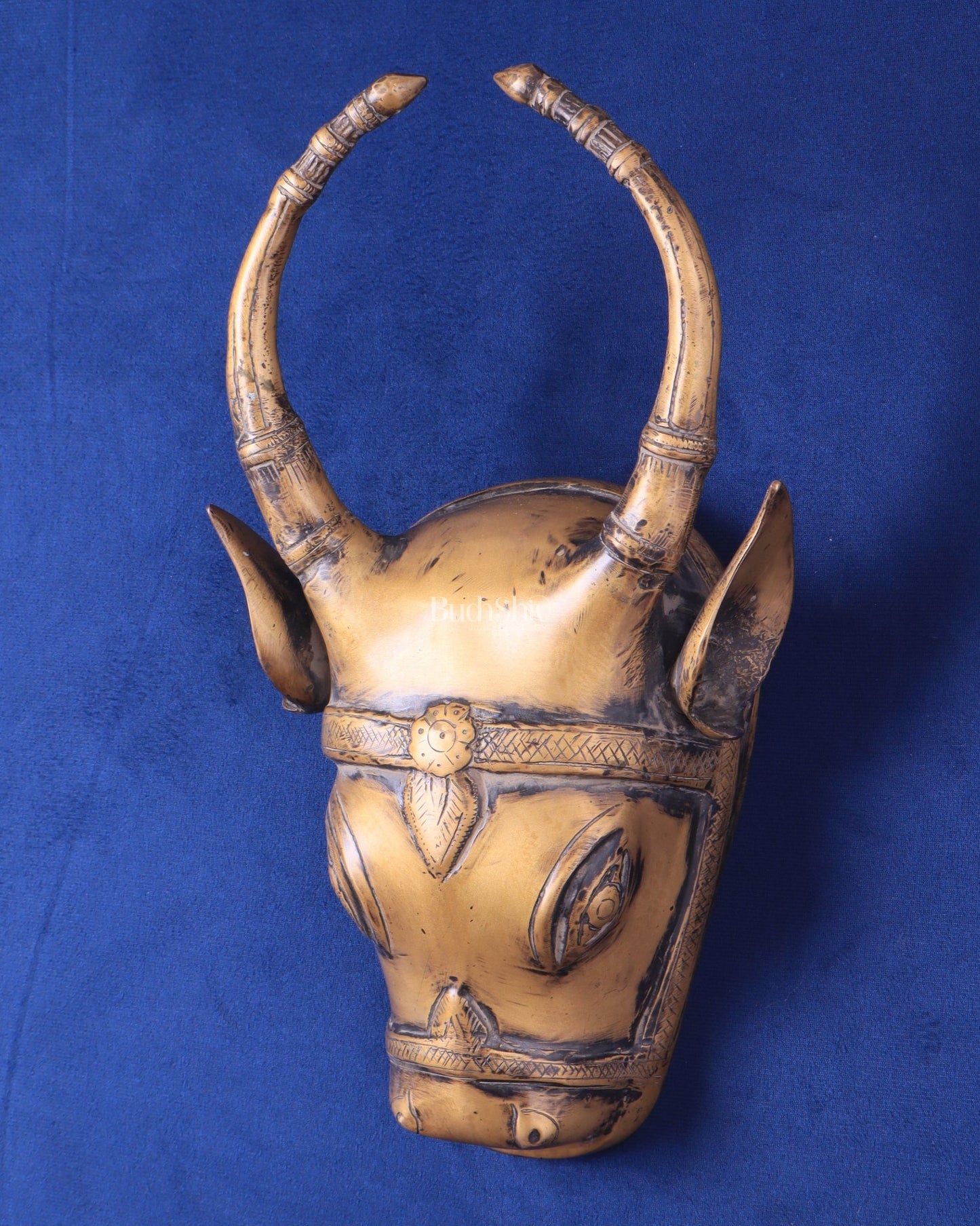 Vintage Brass Cow Head Wall Hanging – Antique Finish 7" - Budhshiv.com