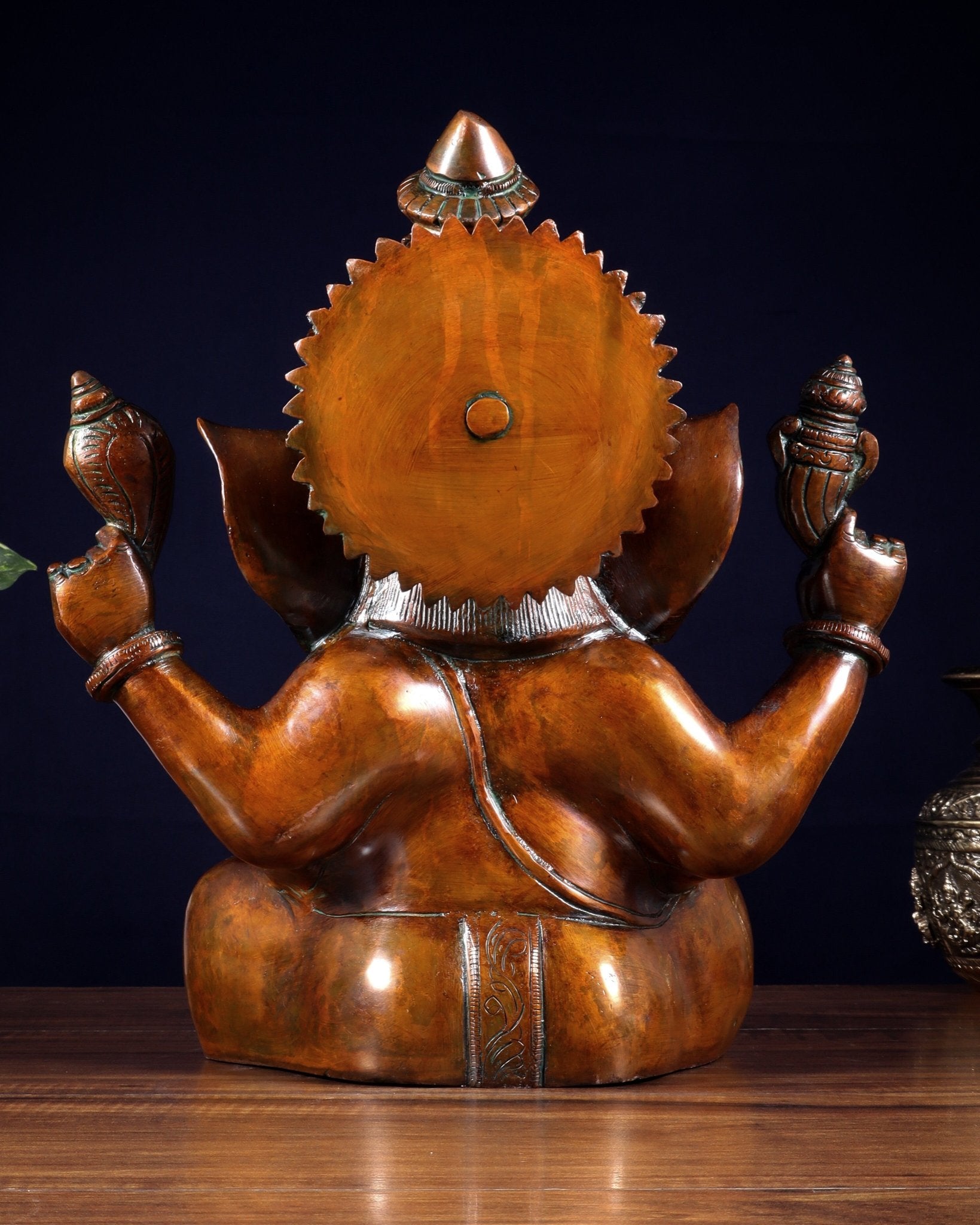 Vintage Brass Crown Ganesha Statue – Sharp Features in Copper Tone Finish 13 inch - Budhshiv.com