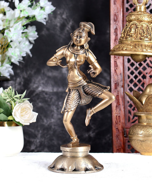 Vintage Brass Dancing Apsara Sculpture – Handcrafted Celestial Maiden Decorative Statue 12 inch - Budhshiv.com