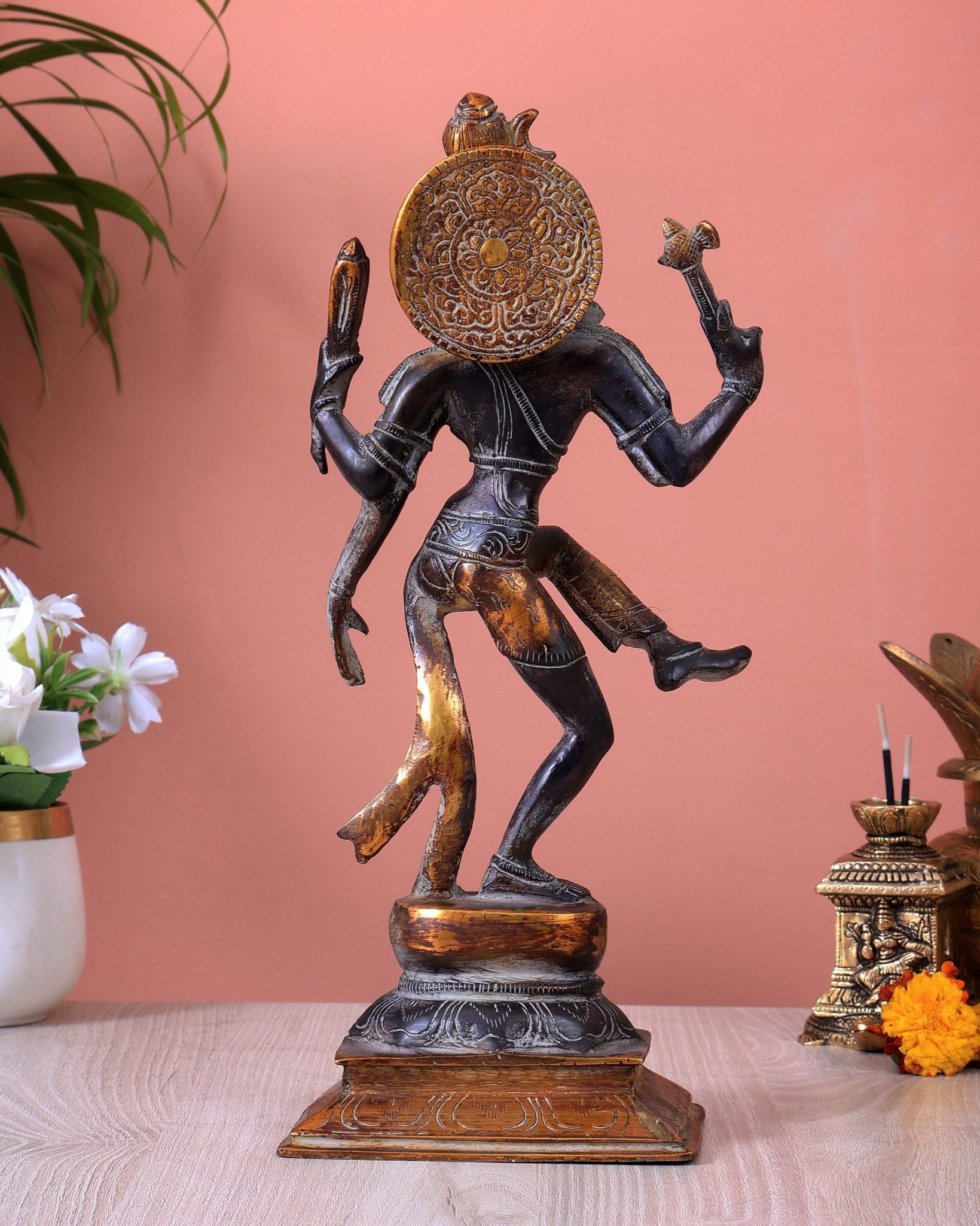 Vintage Brass Dancing Ardhanarishvara Idol (Half Shiva – Half Parvati) 12.5 inch - Budhshiv.com