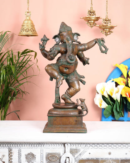 Vintage Brass Dancing Ganesha Statue 25" large - Budhshiv.com