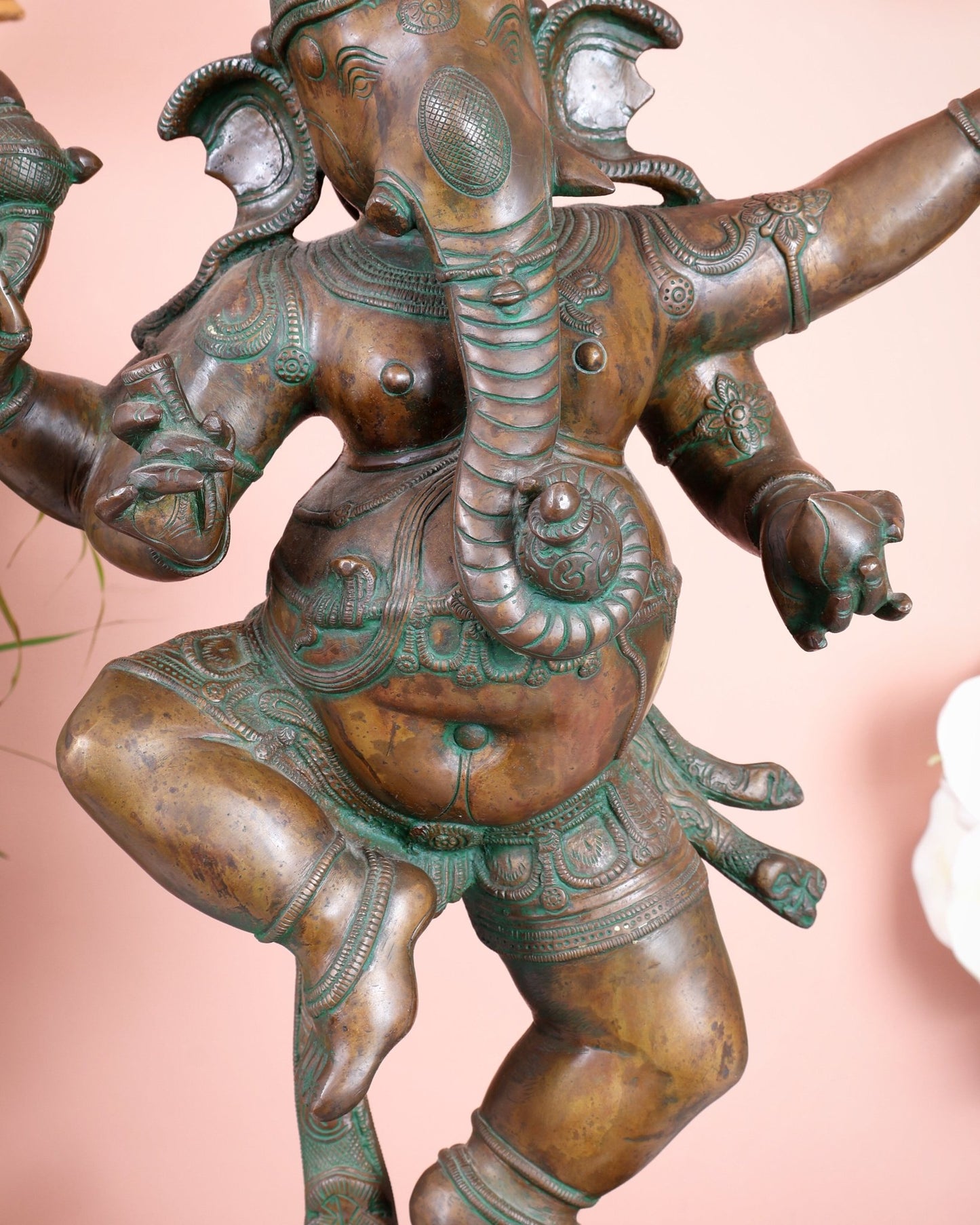 Vintage Brass Dancing Ganesha Statue 25" large - Budhshiv.com