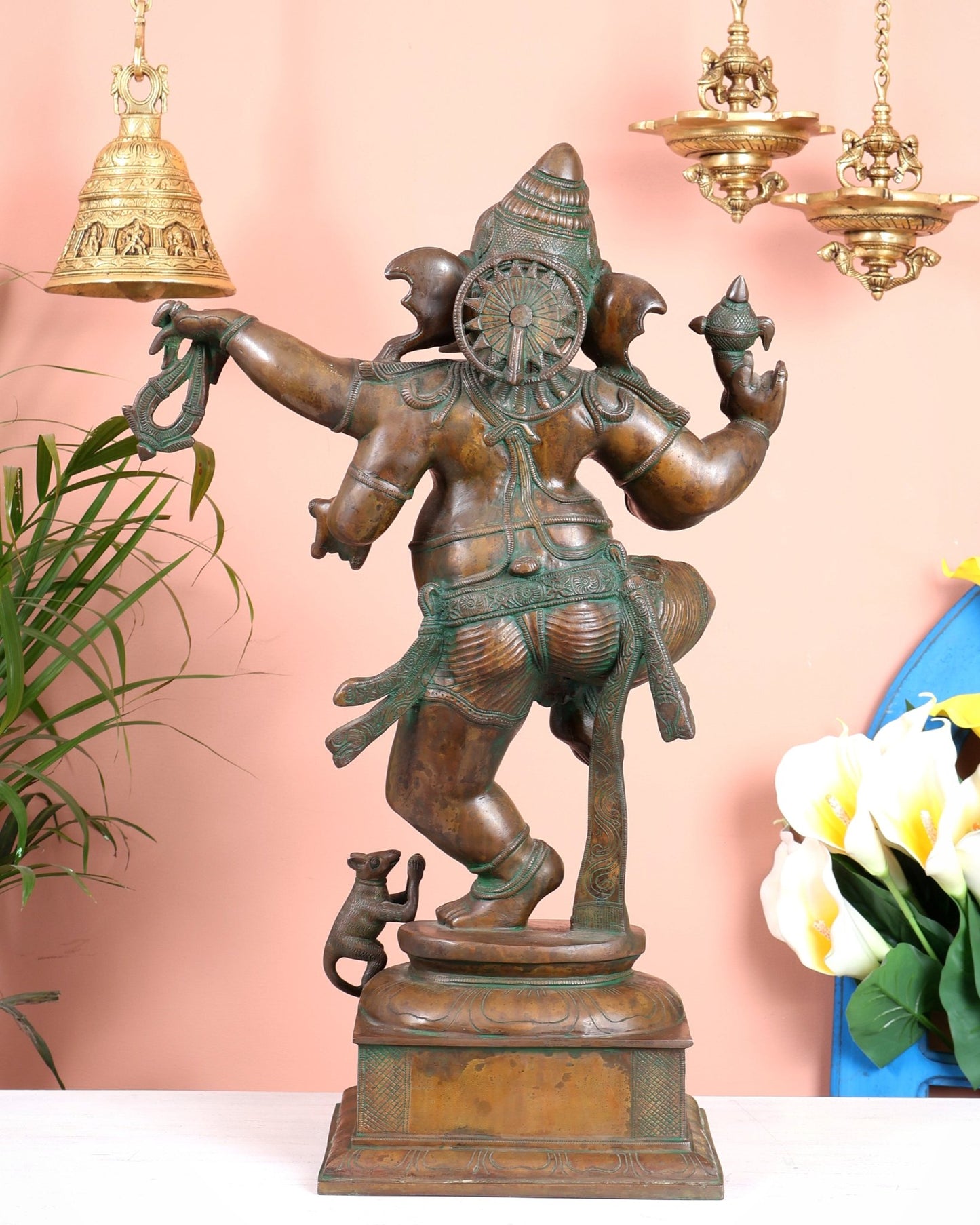 Vintage Brass Dancing Ganesha Statue 25" large - Budhshiv.com