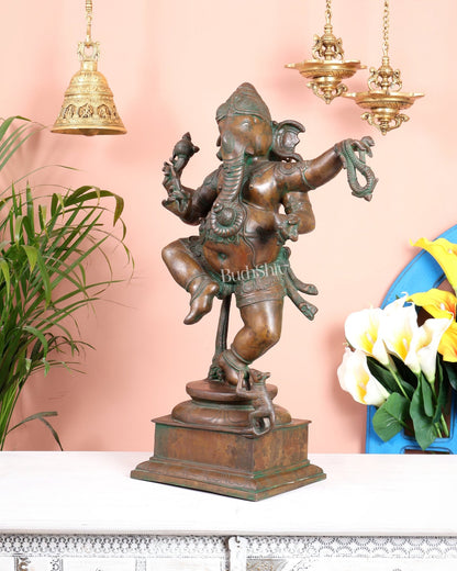 Vintage Brass Dancing Ganesha Statue 25" large - Budhshiv.com