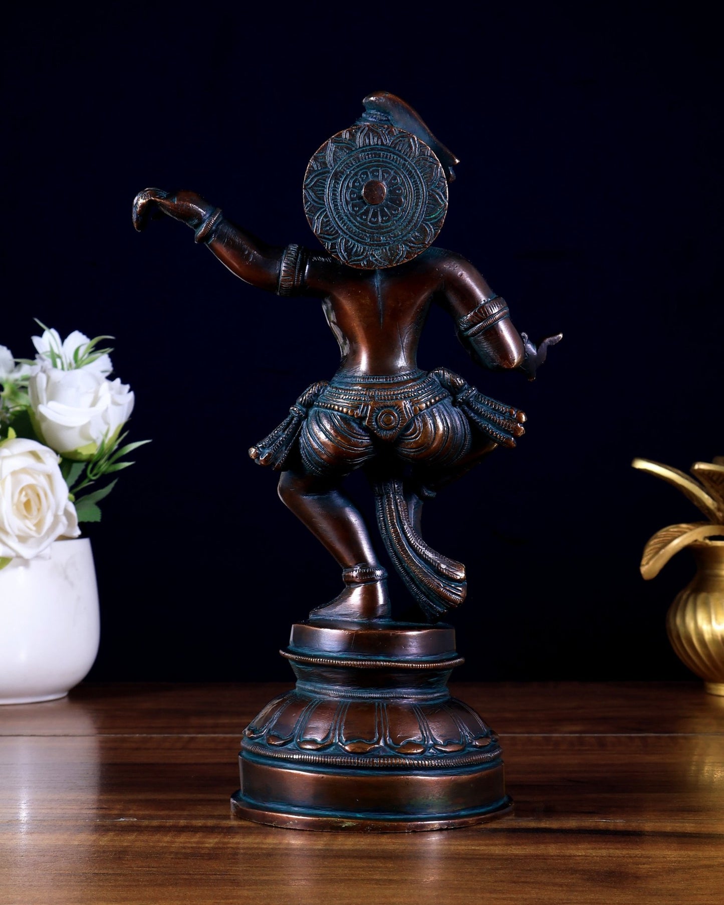 Vintage Brass Dancing Krishna Idol | Height: 9 inch - Budhshiv.com