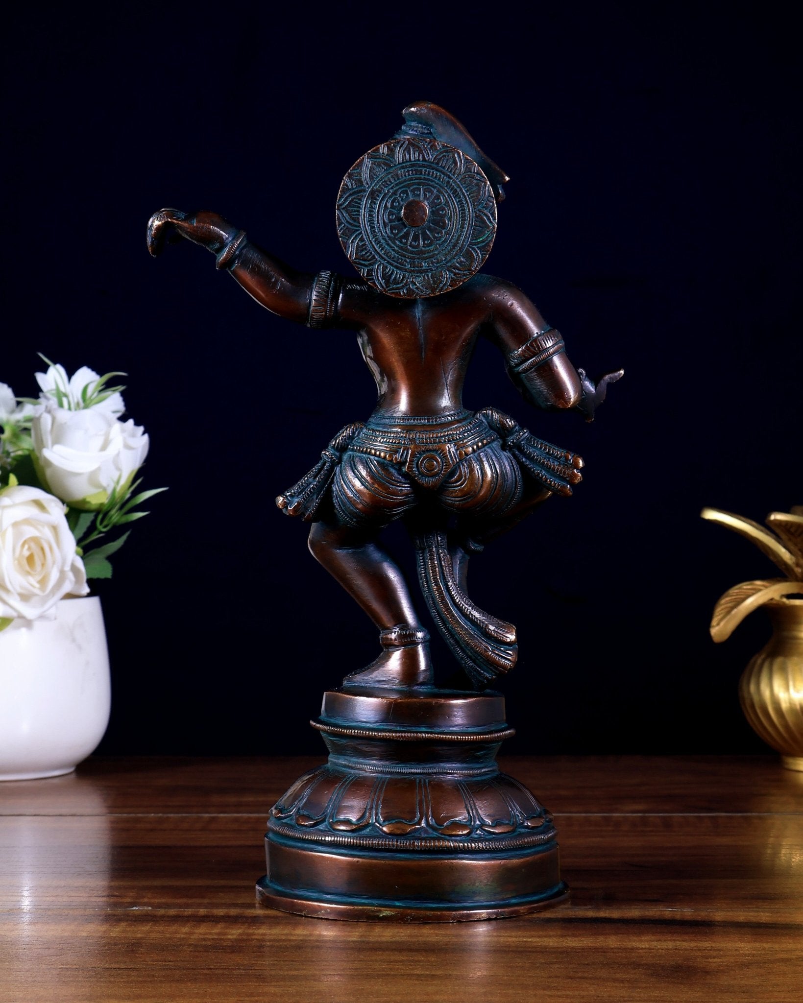 Vintage Brass Dancing Krishna Idol | Height: 9 inch - Budhshiv.com