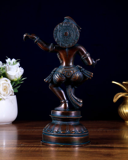 Vintage Brass Dancing Krishna Idol | Height: 9 inch - Budhshiv.com