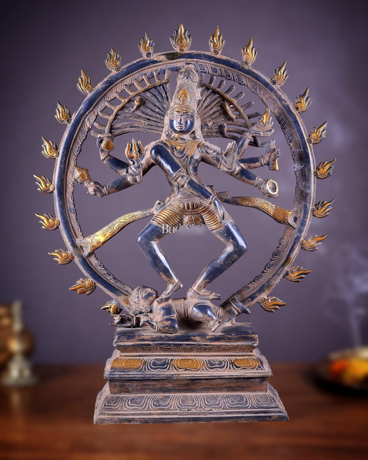 Vintage Brass Dancing Shiva as Nataraja Sculpture – 20" Height, Patina Finish - Budhshiv.com