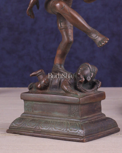 Vintage Brass Dancing Shiva Idol | Unique Pose with Bronze Finish 10" - Budhshiv.com