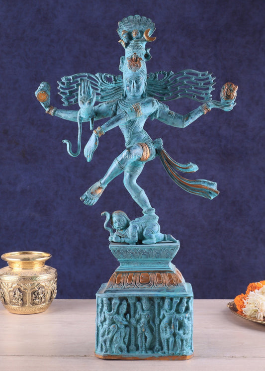 Vintage Brass Dancing Shiva Nataraja Sculpture – 21 Inch Patina Finish - Budhshiv.com