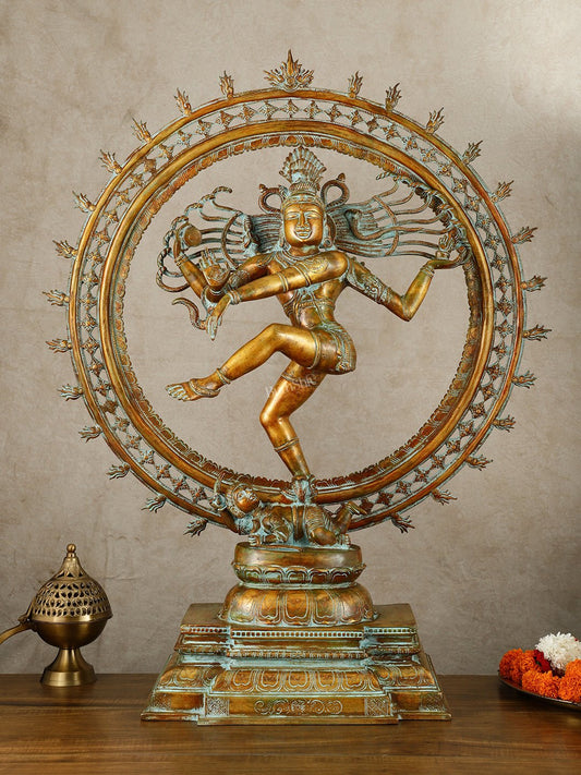 Vintage Brass Dancing Shiva Nataraja Sculpture with Removable Frame | 34" | 32 kg - Budhshiv.com