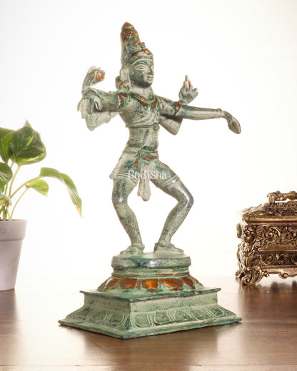 Vintage Brass Dancing Shiva Statue – Green Sand Finish | 11.5 - Inch - Budhshiv.com