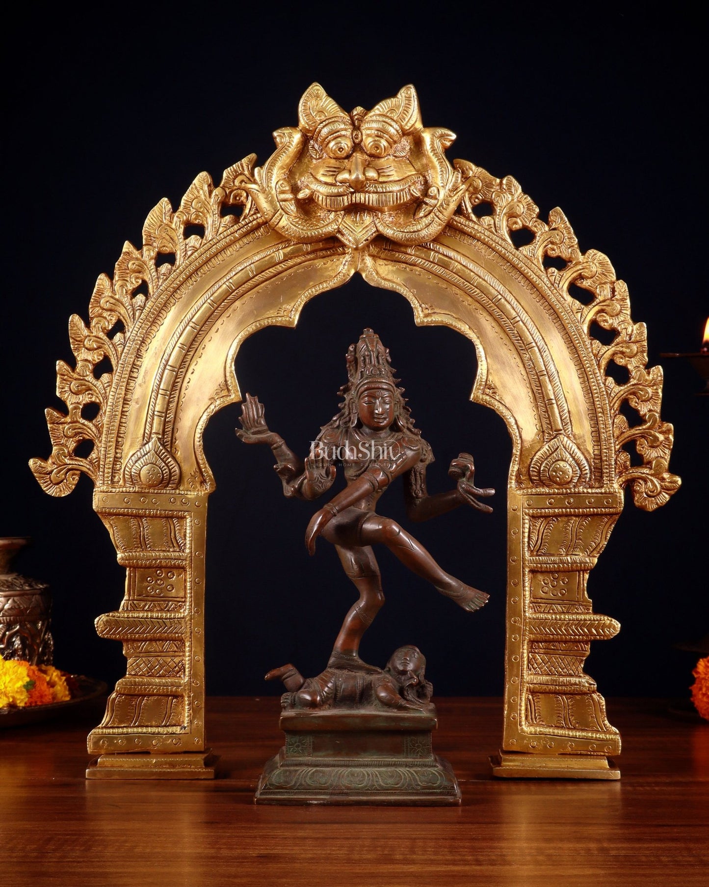 Vintage Brass Dancing Shiva with Prabhavali 17" - Budhshiv.com