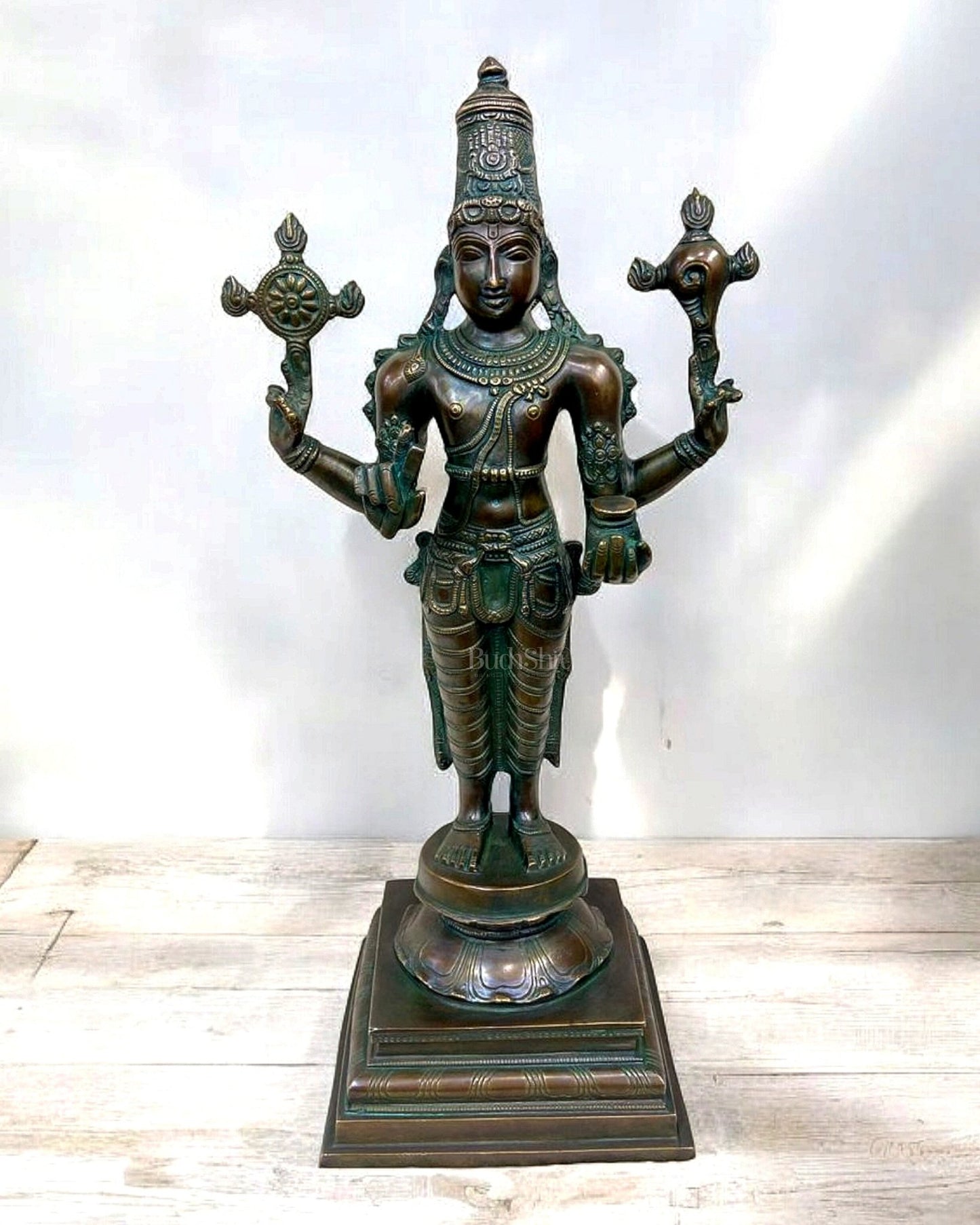 Vintage Brass Dhanvantari Statue - 20" Height - Budhshiv.com
