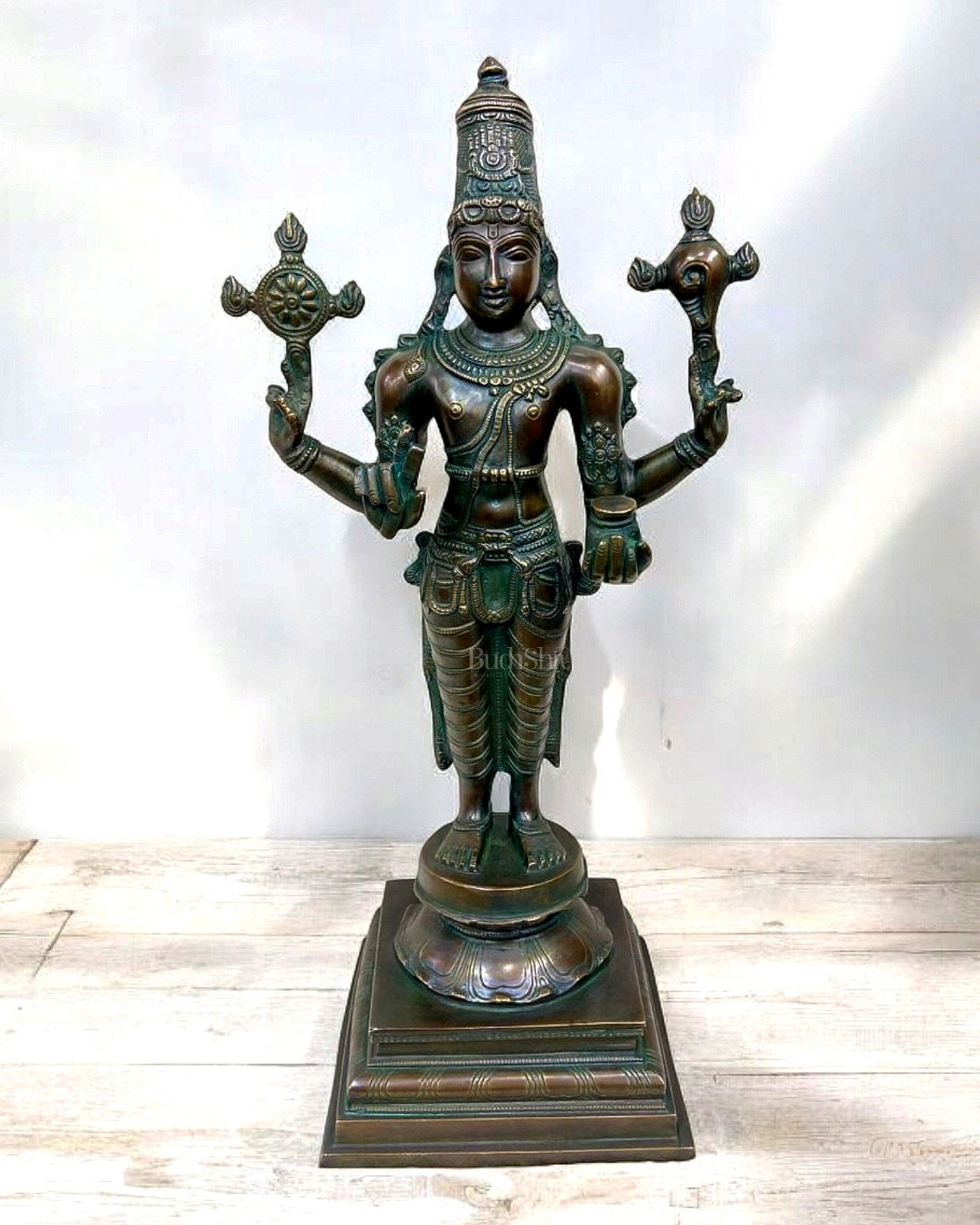 Vintage Brass Dhanvantari Statue - 20" Height - Budhshiv.com