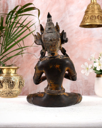 Vintage Brass Dharmachakra Buddha Statue | 10" Height - Budhshiv.com
