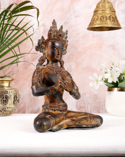 Vintage Brass Dharmachakra Buddha Statue | 10" Height - Budhshiv.com