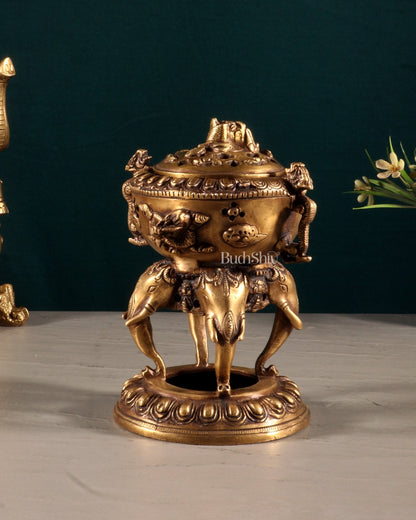 Vintage Brass Dhoop Burner – elephant face design 7.5" - Budhshiv.com