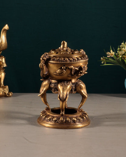 Vintage Brass Dhoop Burner – elephant face design 7.5" - Budhshiv.com