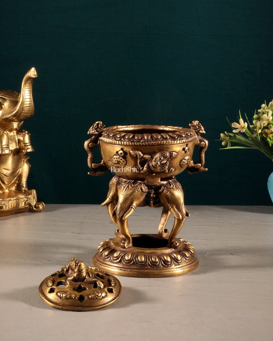 Vintage Brass Dhoop Burner – elephant face design 7.5" - Budhshiv.com