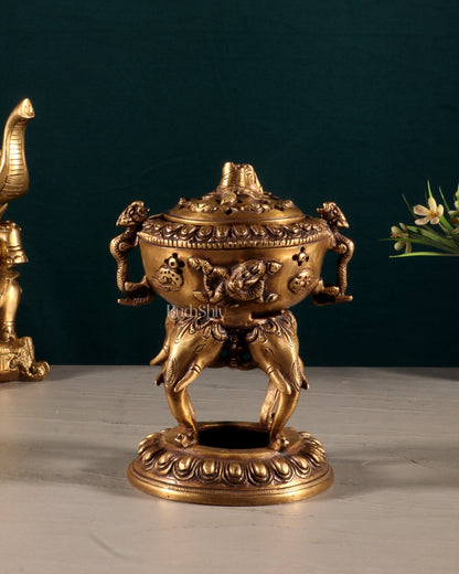 Vintage Brass Dhoop Burner – elephant face design 7.5" - Budhshiv.com