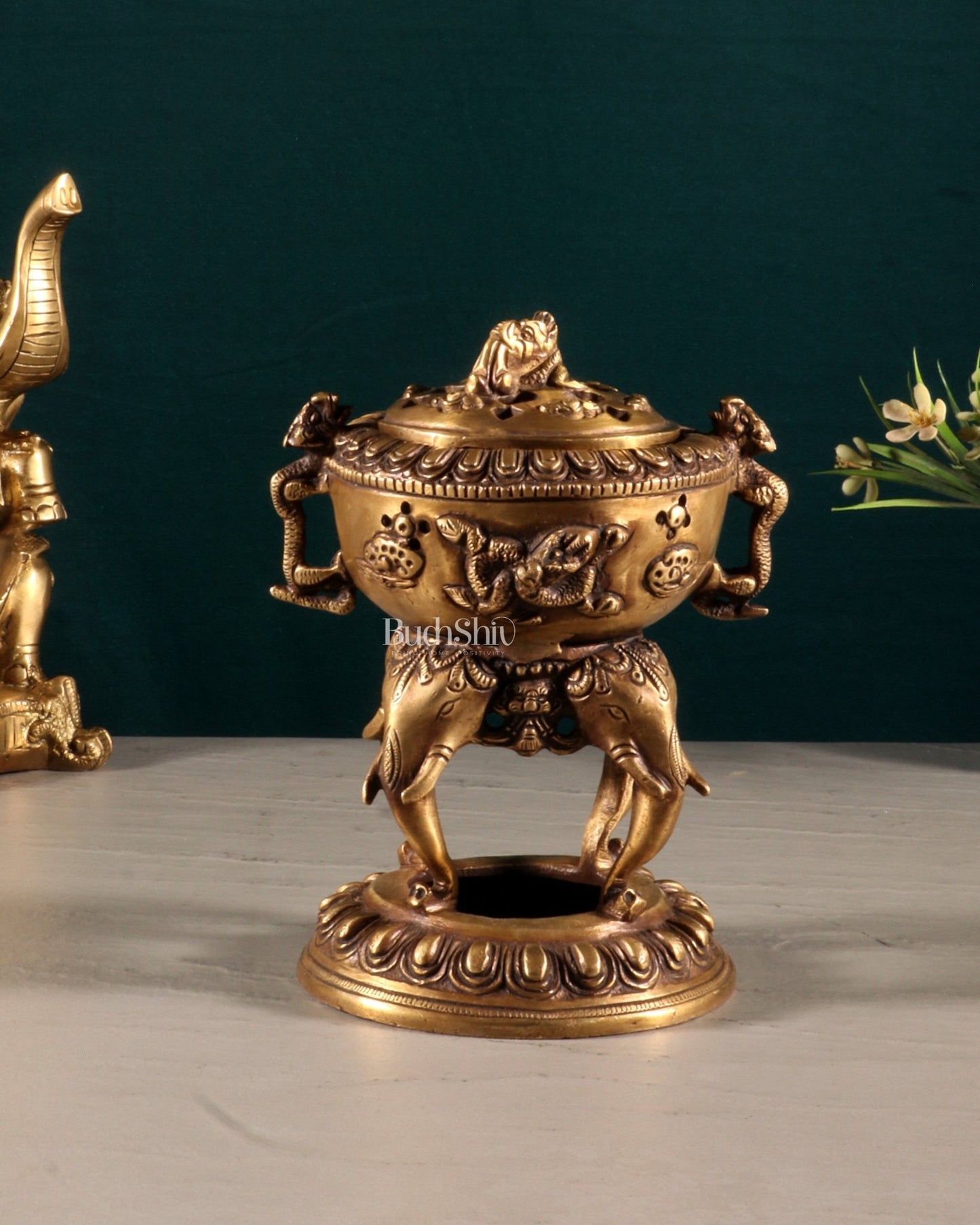 Vintage Brass Dhoop Burner – elephant face design 7.5" - Budhshiv.com