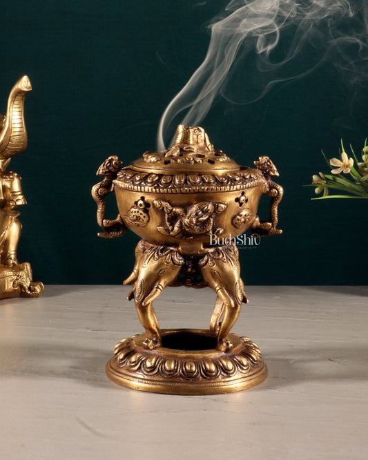 Vintage Brass Dhoop Burner – elephant face design 7.5" - Budhshiv.com
