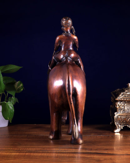 Vintage Brass Elephant Rider Statue – Vastu Approved Traditional Showpiece 16.5 inch - Budhshiv.com