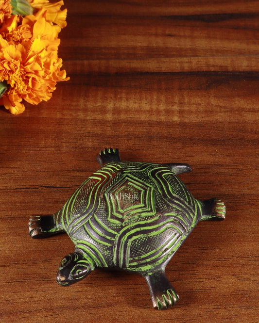 Vintage Brass Feng Shui Vastu small Tortoise – Black & Green Patina - Budhshiv.com
