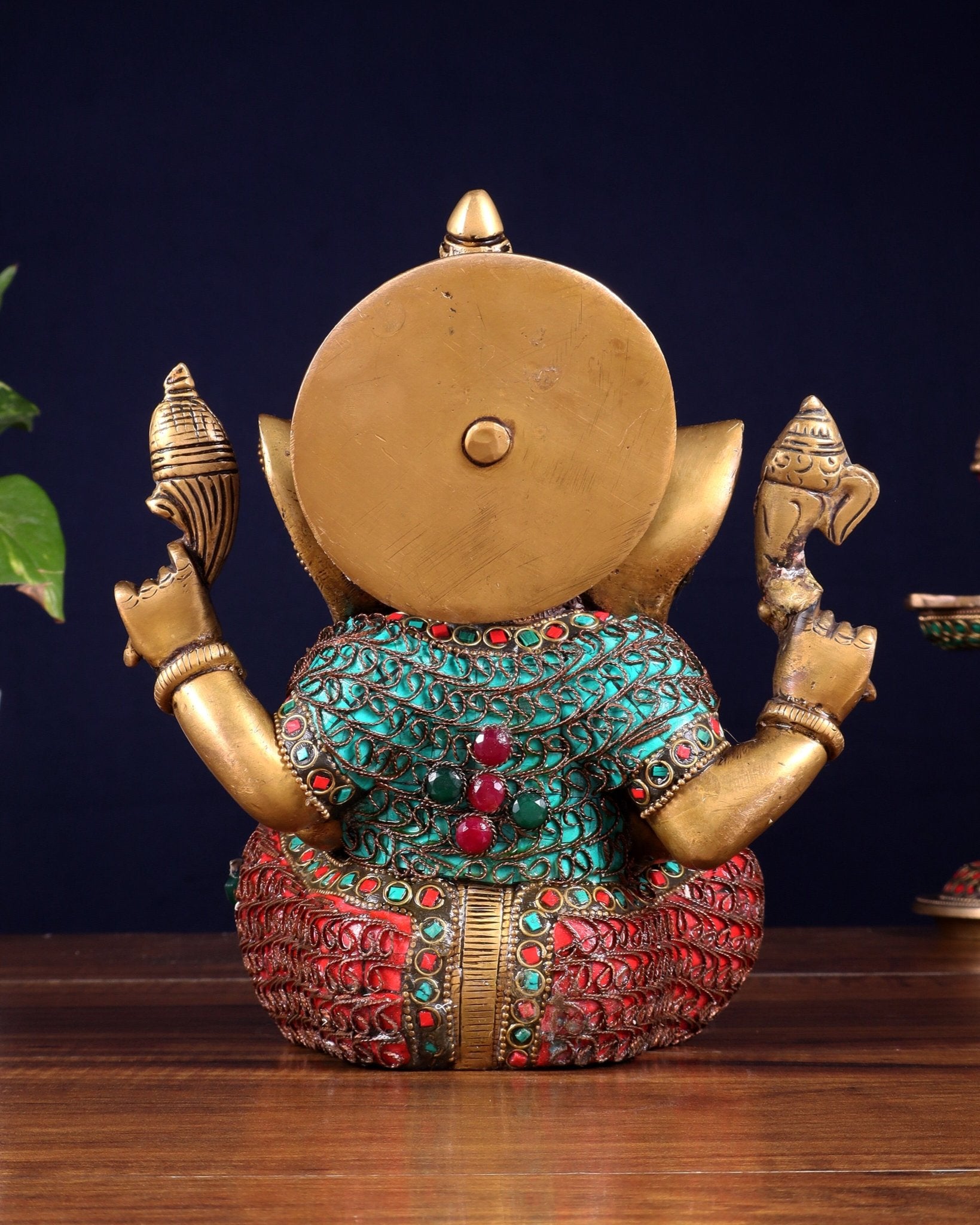 Vintage Brass Ganesha Idol with Nepalese meenakari - 8 Inch - Budhshiv.com