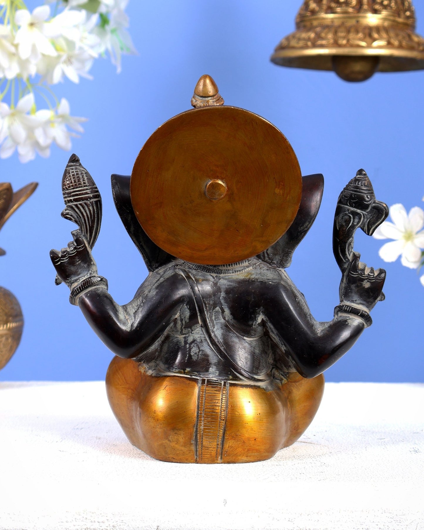 Vintage Brass Ganesha Idol with Sharp Features - 8 Inch - Budhshiv.com