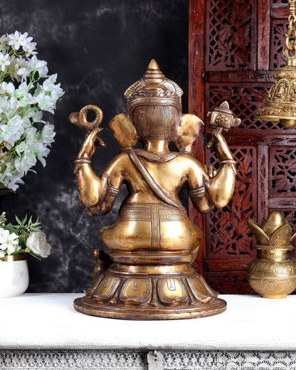 Vintage Brass Ganesha Statue – Rare Handcrafted Collectible Divine Sculpture 18 inch - Budhshiv.com