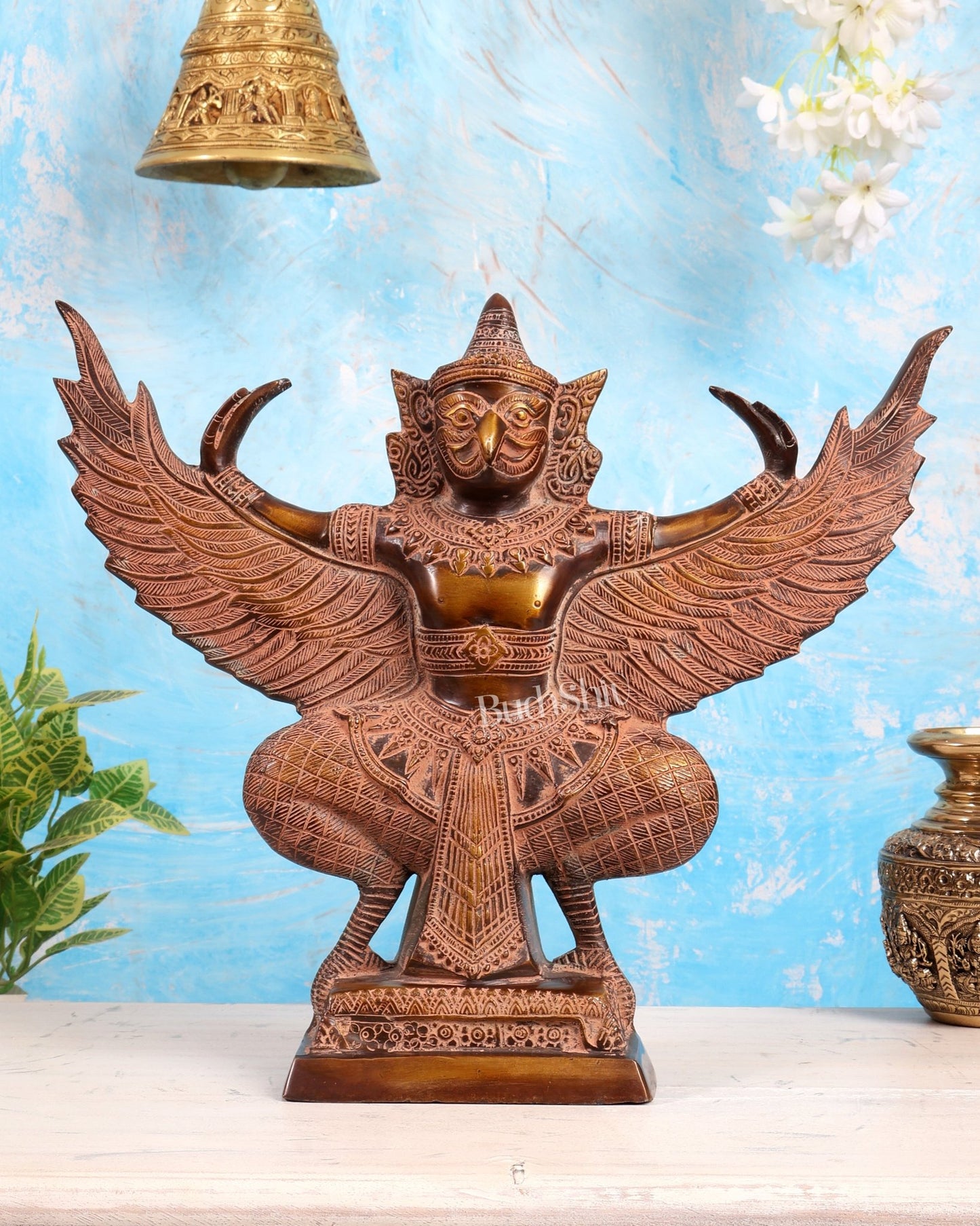 Vintage Brass Garuda with Open Wings – 14" vintage sand patina - Budhshiv.com