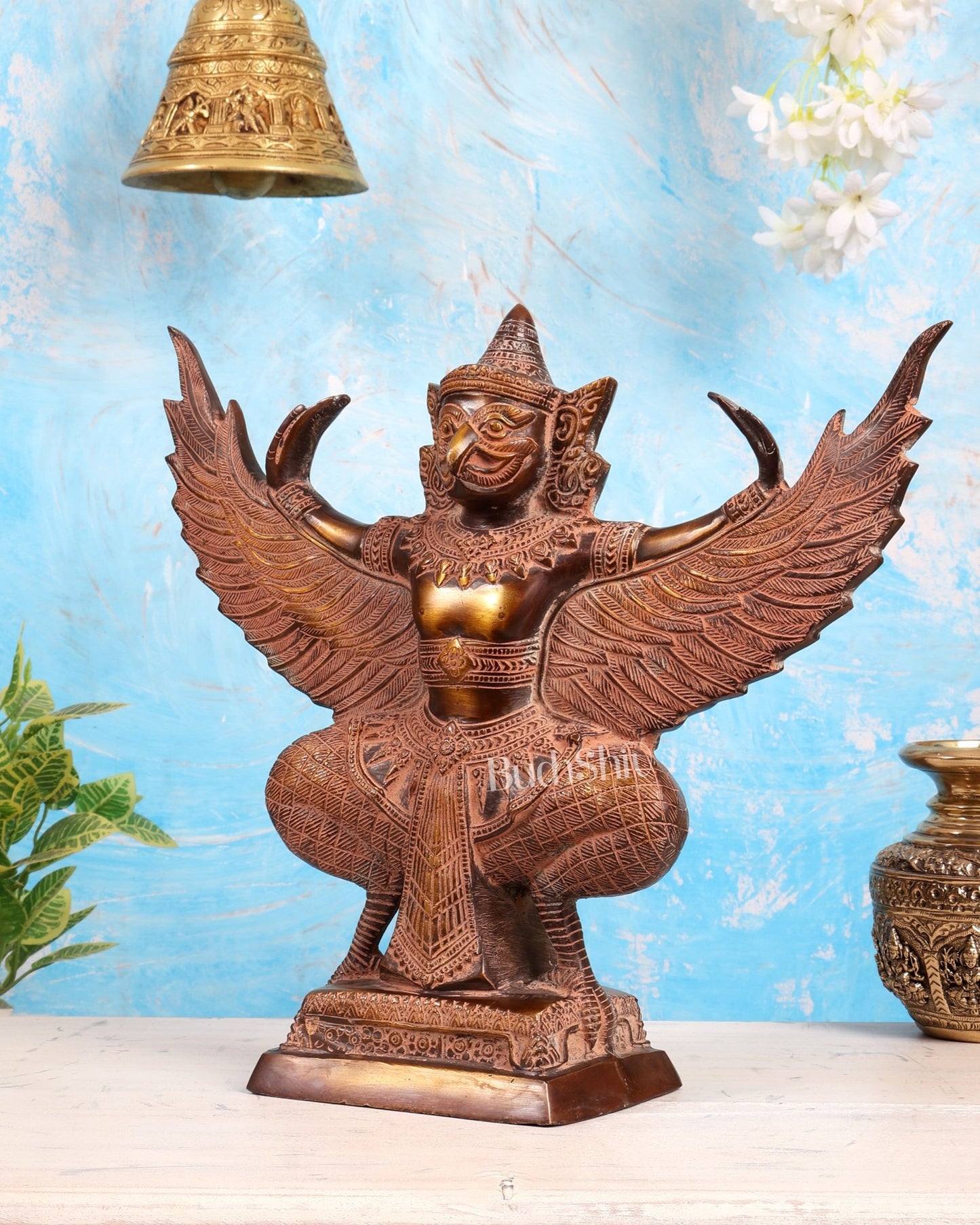 Vintage Brass Garuda with Open Wings – 14" vintage sand patina - Budhshiv.com