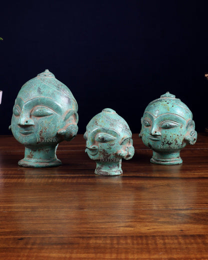 Vintage Brass Gauri Face Set – Green Sand Patina Finish - Budhshiv.com