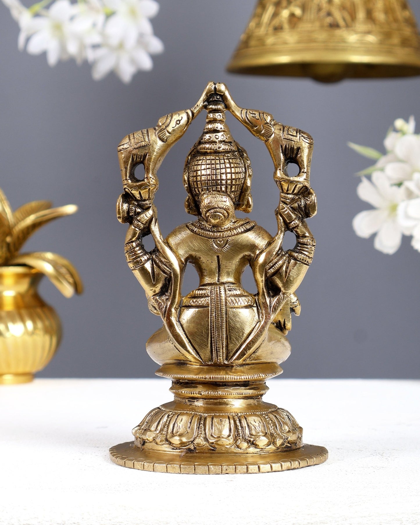 Vintage Brass Goddess Gaja Lakshmi Idol – Auspicious Prosperity Murti 5.75 Inch - Budhshiv.com