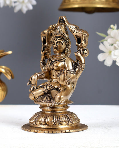 Vintage Brass Goddess Gaja Lakshmi Idol – Auspicious Prosperity Murti 5.75 Inch - Budhshiv.com