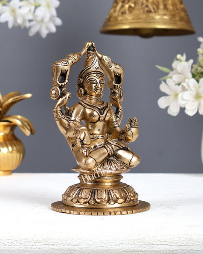 Vintage Brass Goddess Gaja Lakshmi Idol – Auspicious Prosperity Murti 5.75 Inch - Budhshiv.com
