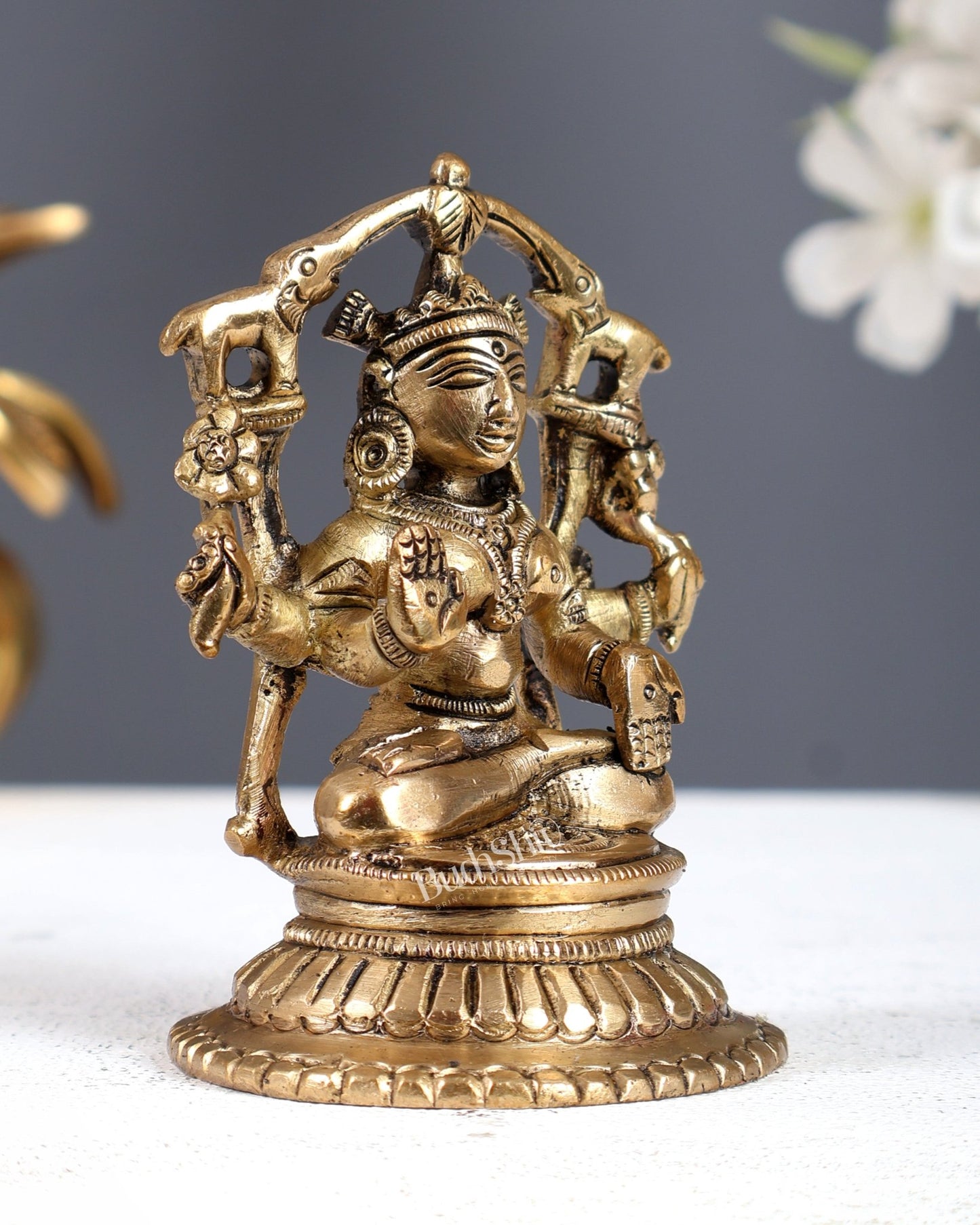 Vintage Brass Goddess Gaja Lakshmi Idol – Mini Divine Prosperity Statue 3.5 Inch - Budhshiv.com