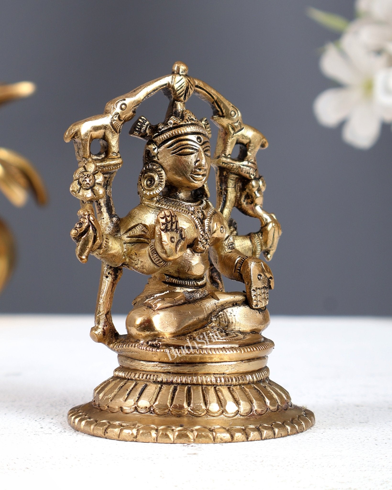 Vintage Brass Goddess Gaja Lakshmi Idol – Mini Divine Prosperity Statue 3.5 Inch - Budhshiv.com