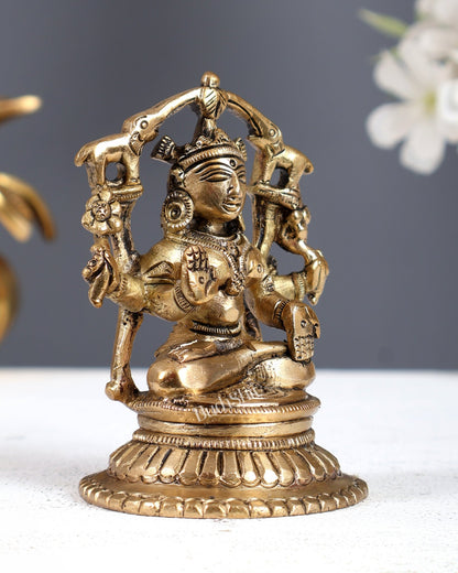Vintage Brass Goddess Gaja Lakshmi Idol – Mini Divine Prosperity Statue 3.5 Inch - Budhshiv.com