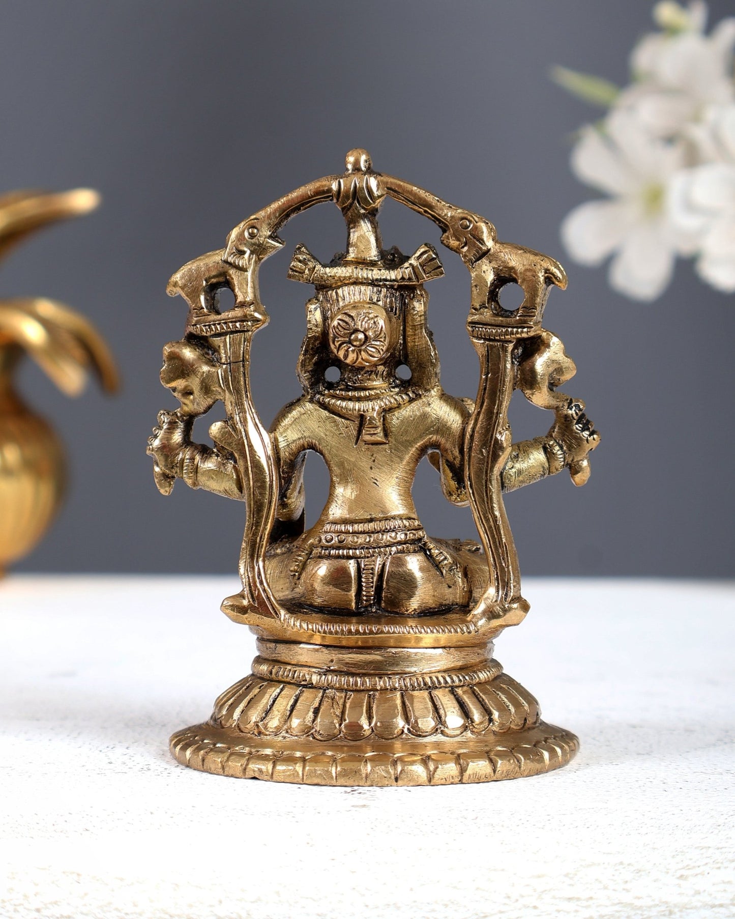 Vintage Brass Goddess Gaja Lakshmi Idol – Mini Divine Prosperity Statue 3.5 Inch - Budhshiv.com