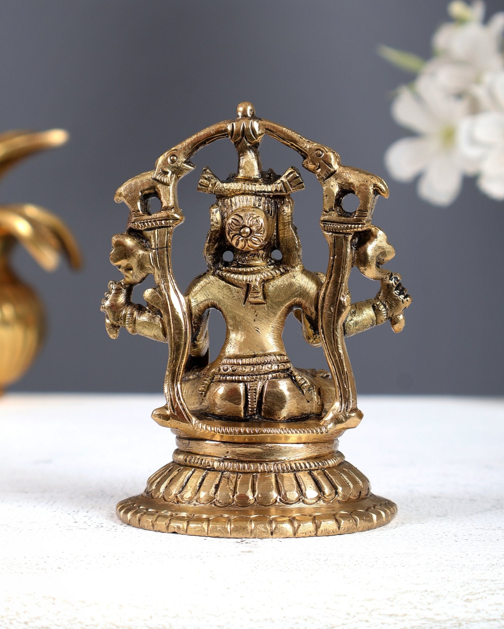 Vintage Brass Goddess Gaja Lakshmi Idol – Mini Divine Prosperity Statue 3.5 Inch - Budhshiv.com