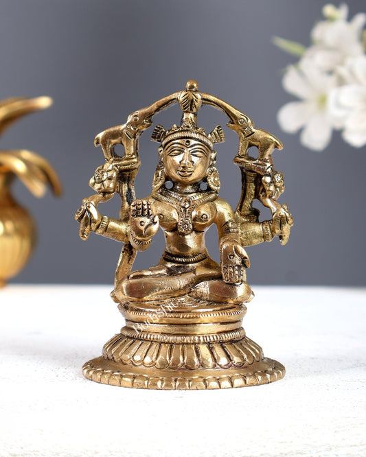 Vintage Brass Goddess Gaja Lakshmi Idol – Mini Divine Prosperity Statue 3.5 Inch - Budhshiv.com