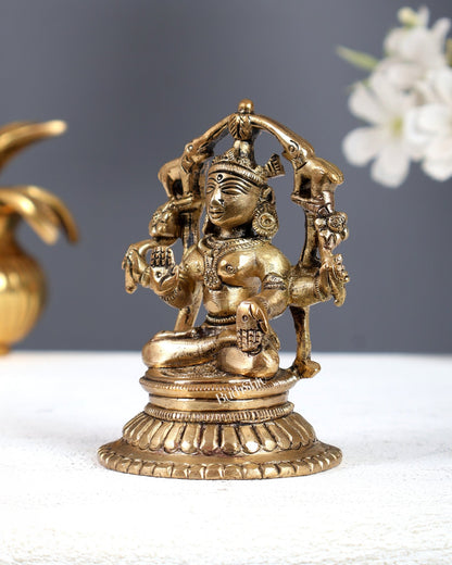 Vintage Brass Goddess Gaja Lakshmi Idol – Mini Divine Prosperity Statue 3.5 Inch - Budhshiv.com