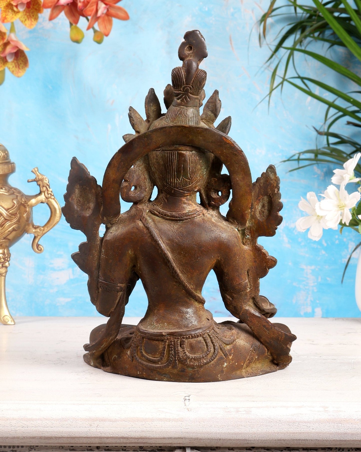 Vintage Brass Green Tara rustic Statue – 10.5 inch - Budhshiv.com
