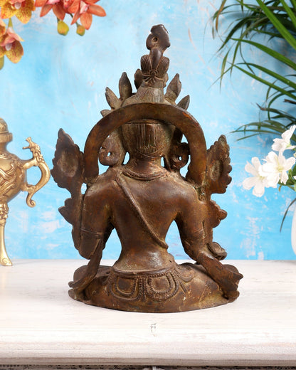 Vintage Brass Green Tara rustic Statue – 10.5 inch - Budhshiv.com